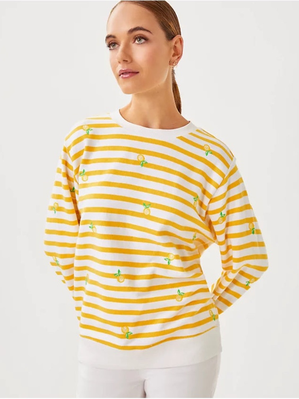 Lilly Pulitzer Yellow & White Striped Lemon-Embroidered Sweatshirt